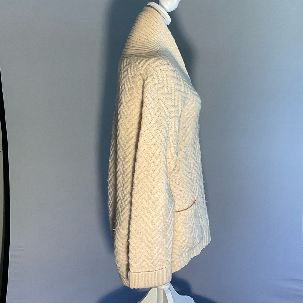 Nordic Design 100% Wool Shawl Collar Cardigan Cream Chunky Knit L - Picture 9 of 14
